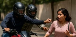 बाइक सवार बदमाशों ने महिला के कान के कुंडल लूटे