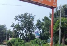 बरोहिया के पास स्ट्रीट लाइट पोल टेढ़ा:कई हफ्तों से सड़क की ओर झुका, नट-बोल्ट खुले; करंट से हादसे का डर, कार्रवाई नहीं