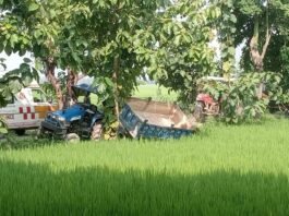 महराजगंज में अनियंत्रित ट्रैक्टर-ट्रॉली खेत में गिरी:चालक बाल-बाल बचा, सड़क पर आवागमन बाधित रहा