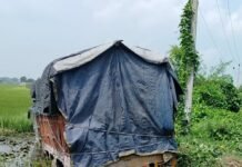 बांसी-डुमरियागंज मार्ग पर खाद लदा ट्रक गड्ढे में पलटा:सोनाहटी गांव के पास हुआ हादसा, बड़ा हादसा टला