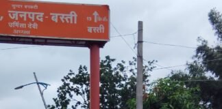 महादेवा-बनकटी मार्ग पर झुका स्ट्रीट लाइट पोल:बरोहिया कला गांव के पास सड़क पर कभी भी गिर सकता है, बड़े हादसे की आशंका