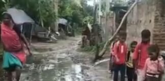 अमरूवा टोला में बारिश में सड़क पर पानी जमा:नाली न होने से हर साल बिगड़ती है स्थिति, ग्रामीणों ने स्थायी समाधान की मांग की