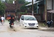 नासिरगंज-बदला चौराहा मार्ग पर जलभराव:नानपारा-भिनगा मार्ग पर राहगीर परेशान, हादसे की आशंका