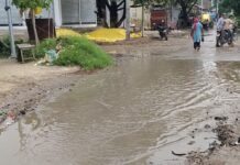भितेहरा-मुंगरहा मार्ग पर जलभराव से ग्रामीण परेशान:बारिश के बाद सड़क पर पानी भर जाने से आवागमन ठप, नाली बनाने की मांग