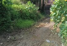 खर्च गांव का मुख्य खड़ंजा मार्ग गड्ढों में बदला:बारिश में जलभराव और कीचड़ से लोग परेशान; ग्रामीणों ने चुनाव बहिष्कार की चेतावनी दी