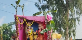 रामनगर समरा में राधा-कृष्ण की प्रतिमाओं का विसर्जन:शोभायात्रा निकालकर सरयू नहर में किया गया, दस दिवसीय कार्यक्रम का समापन