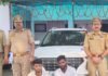 हाईवे पर डीजल चोरी करने वाला गैंग पकड़ा:राजनीतिक झंडा लगी कार से भोर में ट्रकों से निकालते थे डीजल, 50 लीटर बरामद