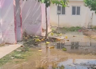 गिलौला सीएचसी में प्रसव कक्ष के बाहर पानी जमा:बदबू से मरीज और तीमारदार परेशान; अधीक्षक बोले- जल्द होगी सफाई