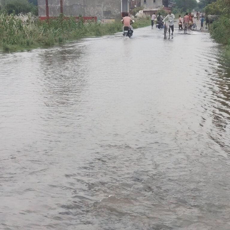 वीरपुर-इकौना मार्ग पर बारिश का पानी, लोगों को परेशानी:रघुवीरपुर के पास सड़क पर दो दिन से पानी, आवाजाही में दिक्कत