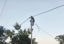 बस्ती के पोखरा बाजार में 8 दिन से बिजली गुल:ग्रामीण खुद विभाग के कर्मचारियों के साथ मिलकर व्यवस्था ठीक करने में जुटे।