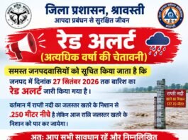 समस्त जनपदवासियों को सूचित किया जाता है कि जनपद मे दिनांक 27 सितंबर 2026 तक बारिश का रेड अलर्ट जारी किया गया है ।