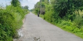 श्रावस्ती के गिलौला-सिसवारा मार्ग पर धंसी सड़क:असवा गांव के पास बीच रास्ते में बना गहरा गड्ढा, हादसे का खतरा