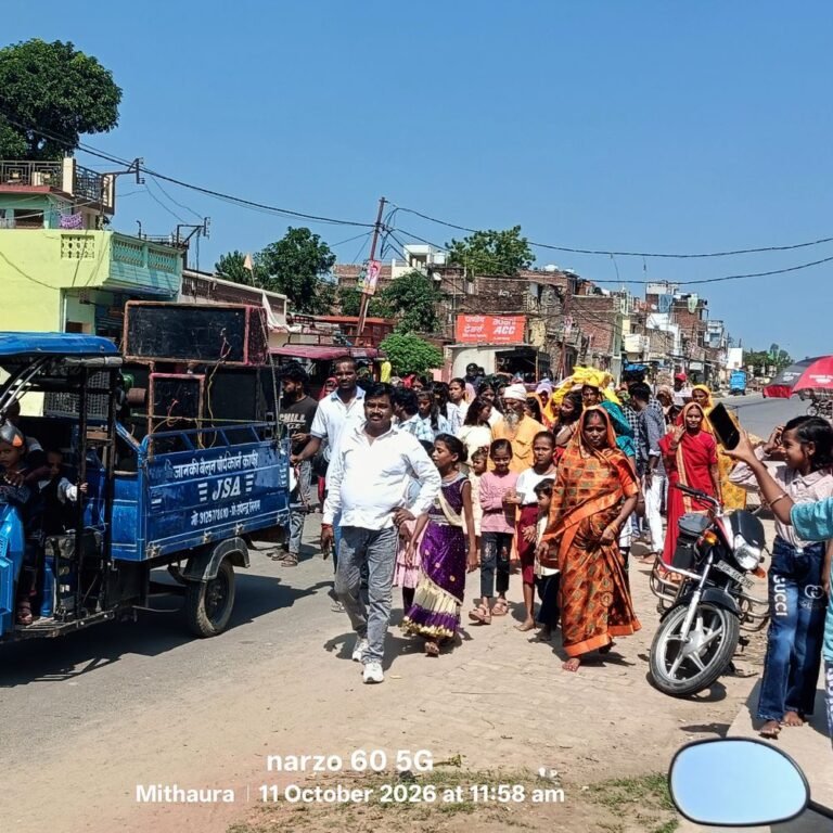 मिठौरा में मां दुर्गा की कलश यात्रा निकली:शारदीय नवरात्र की शुरुआत, 9 दिनों तक चलेगा उत्सव