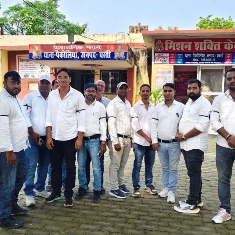 लेखपालों ने मांगों को लेकर काली पट्टी बांधी:हर्रैया में सांकेतिक धरना दिया, थाना दिवस का काम भी जारी रखा