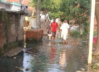 महराजगंज की दलित बस्ती में जलभराव से दिक्कतें:सड़क पर पानी जमा होने से आवागमन मुश्किल, बीमारी का डर
