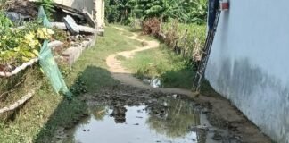 इकौना के मिस्त्री पुरवा में कच्ची सड़क पर भरा पानी:स्कूली बच्चों और ग्रामीणों को आने-जाने में परेशानी, समाधान की मांग