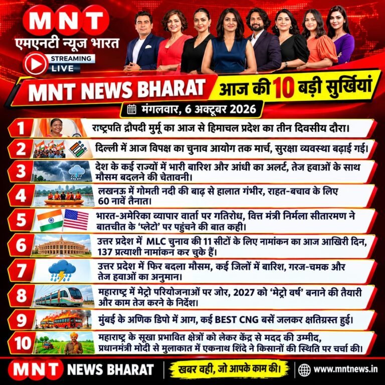 आज की 10 बड़ी सुर्खियां | 6 अक्टूबर 2026 | MNT News Bharat