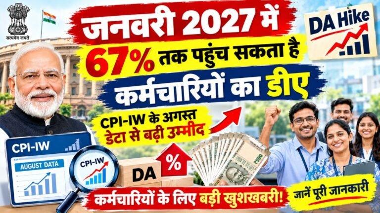 जनवरी 2027 में 67% तक पहुंच सकता है कर्मचारियों का डीए, CPI-IW के अगस्त डाटा से बढ़ी उम्मीद DA Hike